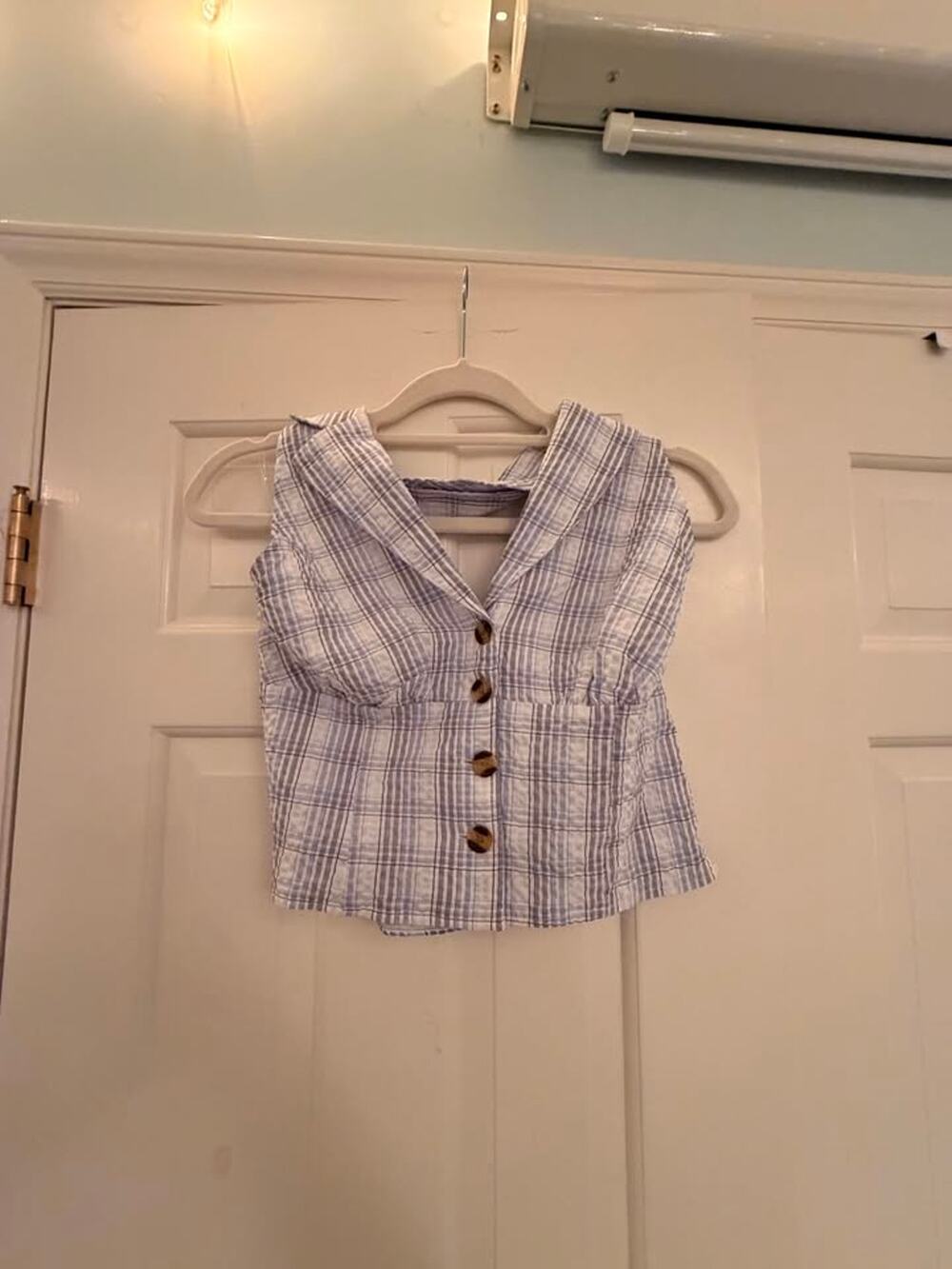 Blue Gingham Plaid button up vest Top la hearts size small– Women's